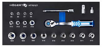купить HOEGERT HT7G127 Набор инструментов с трещоткой 3/8", 22 шт., ложемент EVA