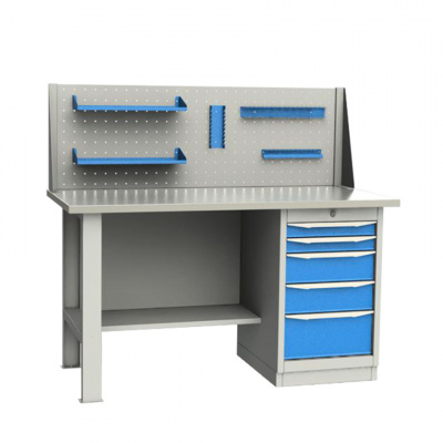 купить GARWIN 004035-4 Верстак однотумбовый тумба с 5 ящиками с оцинкованной столешницей 1500 мм (синий RAL5005)