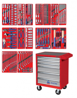 купить МАСТАК 52-06270R Набор инструментов "ЛИДЕР" в красной тележке, 270 предметов