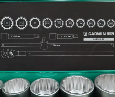 купить Набор торцевых головок 1", 12 гр., 14 пр., 36-80 мм GARWIN PRO
