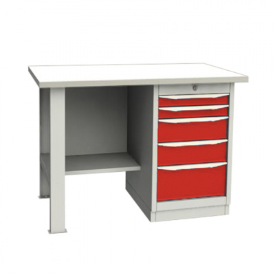 купить GARWIN 004035-3 Верстак однотумбовый тумба с 5 ящиками с оцинкованной столешницей 1200 мм (красный RAL3000)