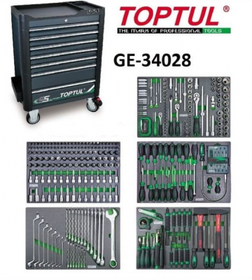 купить TOPTUL GE-34028 Тележка инструментальная 7 ящиков с набором инструментов 340 предметов