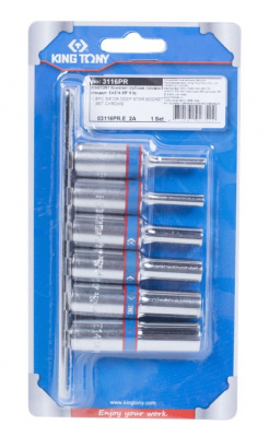 купить Набор глубоких торцевых головок 3/8", TORX Е-стандарт, E4-E14, 6 предметов KING TONY
