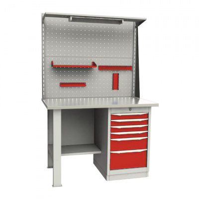 купить GARWIN 004040-3 Верстак однотумбовый тумба с 6 ящиками с оцинкованной столешницей 1200 мм (красный RAL3000)