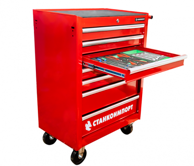 купить BTD-270071CS red Станкоимпорт Инструментальная тележка на колесах 7 ящиков с автовозвратом, красная