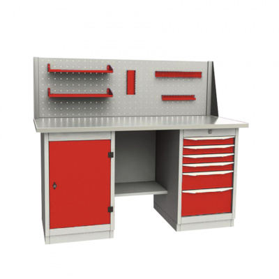 купить GARWIN 004070-3 Верстак двухтумбовый с дверцей и 6 ящиками с оцинкованной столешницей 1700 мм (красный RAL3000)