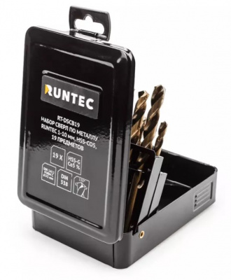 купить Набор сверл по металлу RUNTEC 1-10 мм, HSS-Co5, 19 предметов