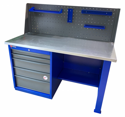 купить HELAS HL-1500M5-D1-B Верстак однотумбовый с экраном 5 полок 1500 мм (сине-серый)