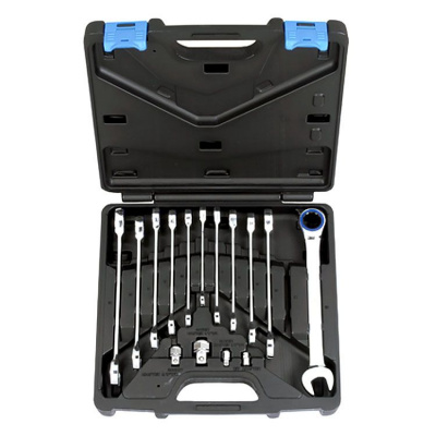 купить LICOTA ARW-11MK08 Набор ключей трещоточных комбинированных 72 зуба  8-19мм + 4 переходника, 16 предметов в пластиковом