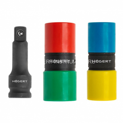 купить HOEGERT HT4R006 Набор двухсторонних ударных головок 17, 19, 21, 22 мм и ударный удлинитель 1/2", CrMo