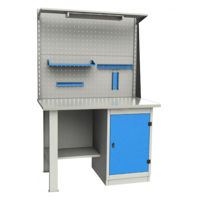 купить GARWIN INDUSTRIAL 004025-1 Верстак однотумбовый тумба с дверцей с оцинкованной столешницей 1200 мм (синий RAL5005)