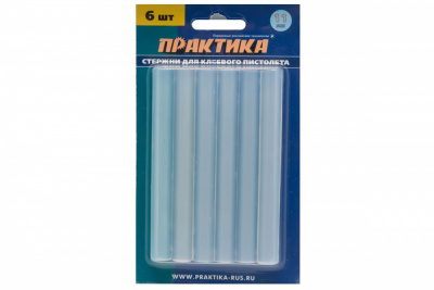 купить ПРАКТИКА 641-589 Клей для клеевого пистолета ПРАКТИКА белый, прозрачный, 11 х 100 мм, 6шт / блистер