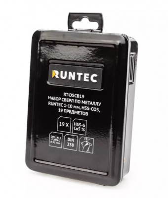 купить Набор сверл по металлу RUNTEC 1-10 мм, HSS-Co5, 19 предметов