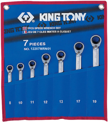 купить KING TONY 12207MRN01 Набор комбинированных трещоточных ключей, 8-19 мм, чехол из теторона, 7 предметов