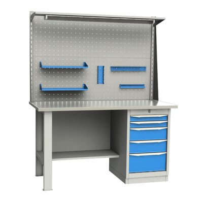 купить GARWIN 004035-4 Верстак однотумбовый тумба с 5 ящиками с оцинкованной столешницей 1500 мм (синий RAL5005)