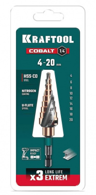 купить KRAFTOOL 29691-4-20-9 Сверло ступенчатое KRAFTOOL Cobalt 4-20мм, 9 ступеней
