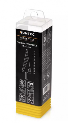 купить RUNTEC RT-DS4-32-15 Сверло ступенчатое RUNTEC 4-32 мм, 15 ступеней, HSS-TiN