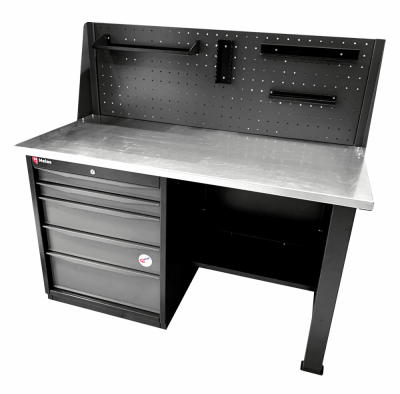 купить HELAS HL-1500M5-D1-B Верстак однотумбовый с экраном 5 полок 1500 мм (сине-серый)