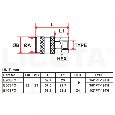купить LICOTA E30SFO Пневморазъём металлический 3/8" внутр. резьба