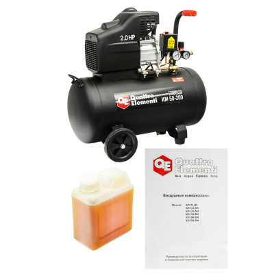 купить QUATTRO ELEMENTI 248-474 Компрессор поршневой масляный KM 50-200 ( 200л/мин, 50л, 2л.с, 8 бар, 29кг)