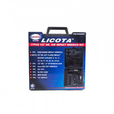 купить LICOTA PAW-04006RK2 Гайковерт пневматический ударный 1/2" 563 Нм (57 кГм) с головками 9-27 мм и аксессуарами, в кейсе