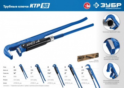 купить ЗУБР 27335-1 Трубный рычажный ключ ЭКСПЕРТ, прямые губки, цельнокованый, Сr-V, № 1, 1"