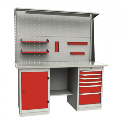 купить GARWIN 004070-3 Верстак двухтумбовый с дверцей и 6 ящиками с оцинкованной столешницей 1700 мм (красный RAL3000)