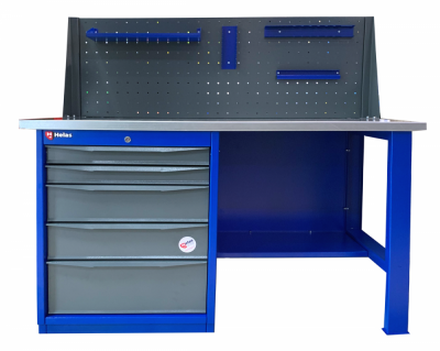 купить HELAS HL-1500M5-D1-B Верстак однотумбовый с экраном 5 полок 1500 мм (сине-серый)