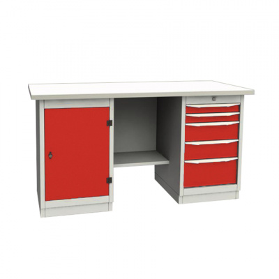 купить GARWIN 004065-3 Верстак двухтумбовый с дверцей и 5 ящиками с оцинкованной столешницей 1700 мм (красный RAL3000)