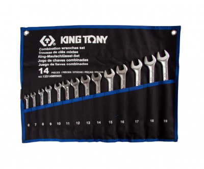 купить KING TONY 12D14MRN05 Набор комбинированных ключей, 6-19 мм, чехол из теторона, 14 предметов