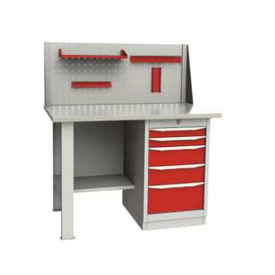 купить GARWIN 004035-3 Верстак однотумбовый тумба с 5 ящиками с оцинкованной столешницей 1200 мм (красный RAL3000)