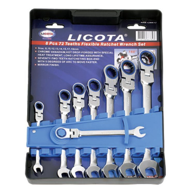 купить LICOTA ARW-12MK12 Набор ключей трещоточных комбинированных гибких 72 зуба  8-19мм, 8 предметов на пластиковом держател