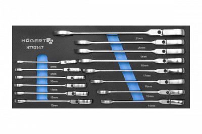купить  HT7G147 HOEGERT Набор комбинированных шарнирных ключей с трещеткой 14 шт., ложемент EVA