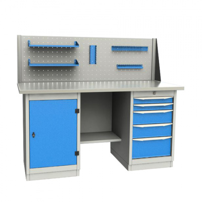 купить GARWIN 004065-1 Верстак двухтумбовый с дверцей и 5 ящиками с оцинкованной столешницей 1700 мм (синий RAL5005)