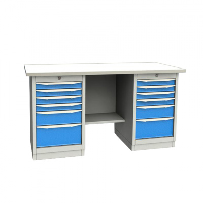 купить GARWIN 004098-1 Верстак двухтумбовый с 6+6 ящиками с оцинкованной столешницей 1700 мм (синий RAL5005)