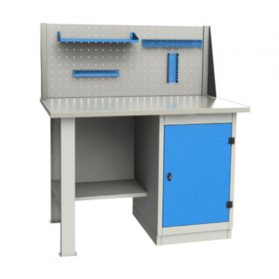 купить GARWIN INDUSTRIAL 004025-1 Верстак однотумбовый тумба с дверцей с оцинкованной столешницей 1200 мм (синий RAL5005)