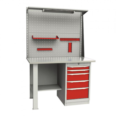 купить GARWIN 004035-3 Верстак однотумбовый тумба с 5 ящиками с оцинкованной столешницей 1200 мм (красный RAL3000)