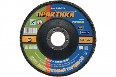 купить ПРАКТИКА 032-379 Круг лепестковый шлифовальный ПРАКТИКА 125 х 22 мм Р 80 (1шт.) серия Профи