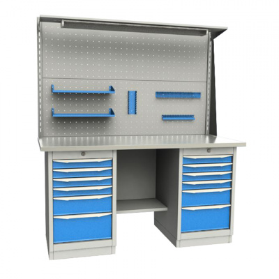 купить GARWIN 004098-1 Верстак двухтумбовый с 6+6 ящиками с оцинкованной столешницей 1700 мм (синий RAL5005)
