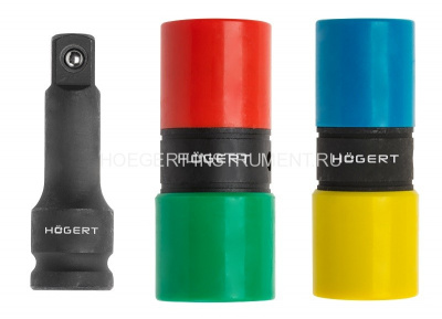 купить HOEGERT HT4R006 Набор двухсторонних ударных головок 17, 19, 21, 22 мм и ударный удлинитель 1/2", CrMo