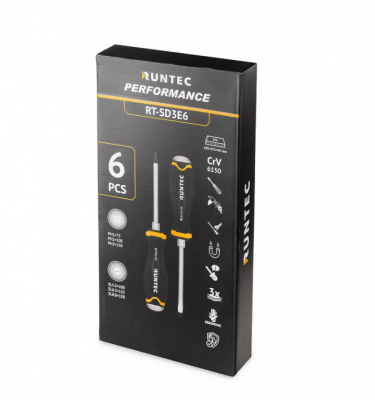 купить RUNTEC RT-SD3E6 Набор усиленных отверток CrV со сквозным стержнем в ложементе EVA, 6 предметов