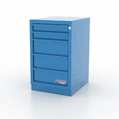 купить FERRUM 01.405L-5015 Тумба верстачная с 5 ящиками на развернутом подшипнике 600х500х820мм синий