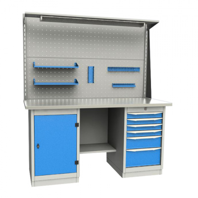 купить GARWIN 004070-1 Верстак двухтумбовый с дверцей и 6 ящиками с оцинкованной столешницей 1700 мм (синий RAL5005)