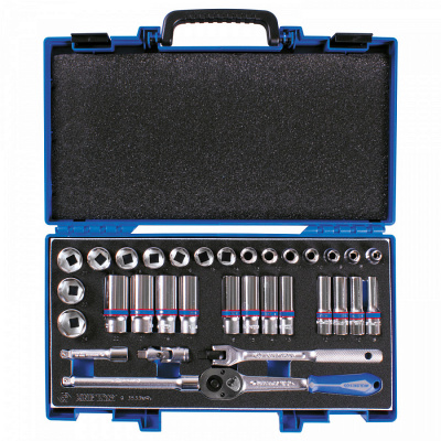 купить НАБОР ТОРЦЕВЫХ ГОЛОВОК С ПРИНАДЛЕЖНОСТЯМИ 3/8", ШЕСТИГРАННЫЕ, 7-24 ММ, 33 ПРЕДМЕТА KING TONY