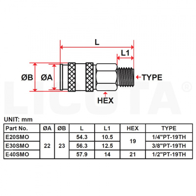 купить LICOTA E30SMO Пневморазъём металлический 3/8" внеш. резьба
