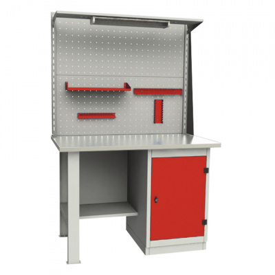 купить Верстак однотумбовый тумба с дверцей с оцинкованной столешницей 1200 мм (красный RAL3000)