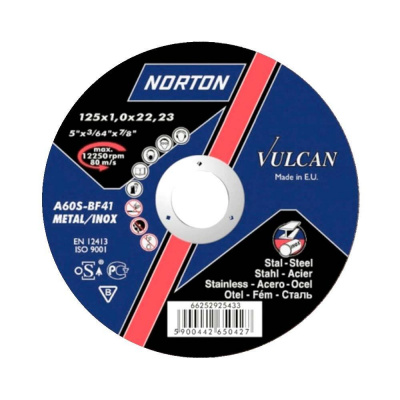 купить NORTON Круг отрезной Vulcan 125 x 1,0 x 22,23 A 60 S-BF41 мет/нерж