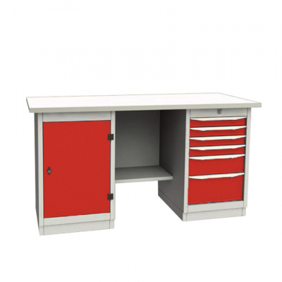 купить GARWIN 004070-3 Верстак двухтумбовый с дверцей и 6 ящиками с оцинкованной столешницей 1700 мм (красный RAL3000)