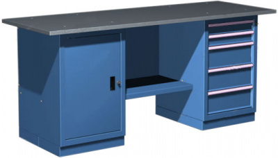 купить Верстак 2 тумб.1дв.+ 5ящ., оцинк. стол.(сине-серый) Ferrum 1900x686x845