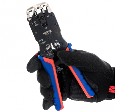 купить KNIPEX KN-975112 Пресс-клещи для штекеров RJ, 3 гнезда, RJ 10 (4-pin), RJ 11/12 (6-pin), RJ 45 (8-pin), 200 мм